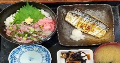 さば塩焼とあじたたき丼